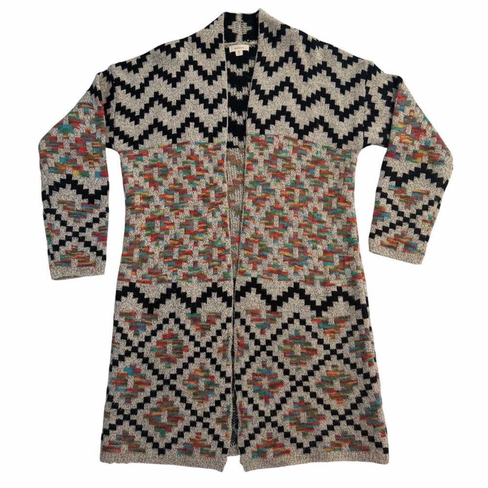 Debut Cardigan Sweater Size Small Open Front Mid-length Southwest Aztec Print